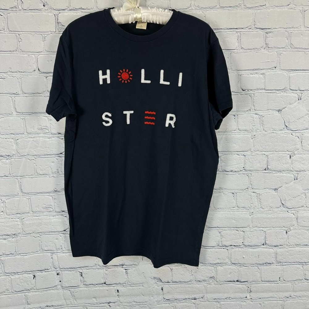 Hollister Men's Embroidered Logo Short Sleeve T-Shirt,‎ Size Large, Navy